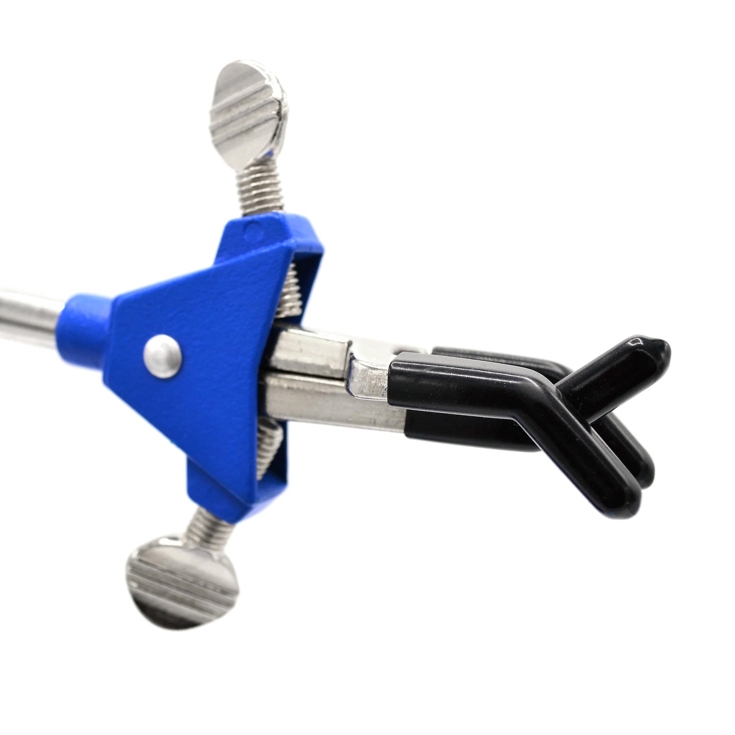 3-Finger Adjustable Lab Clamp with Stainless Steel Rod – Vinyl Coated Prongs, 2.3" Max Opening – Heavy Duty Laboratory Support Stand Clamp
