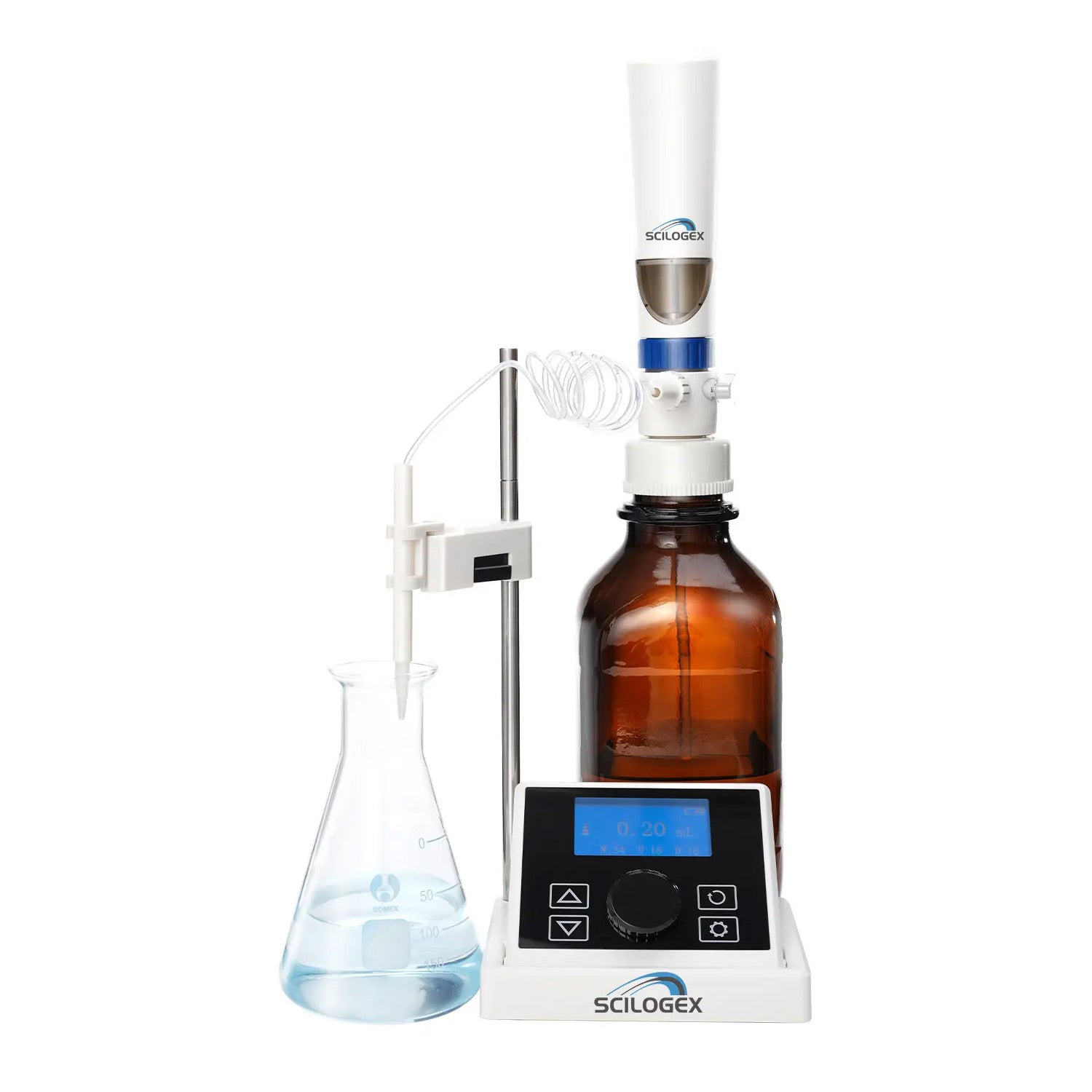 SCILOGEX iFlow Motorized Digital Bottle Top Dispenser, 0.1–99.9mL with LCD Touchscreen & Remote – Lab-Grade Accuracy, US Plug