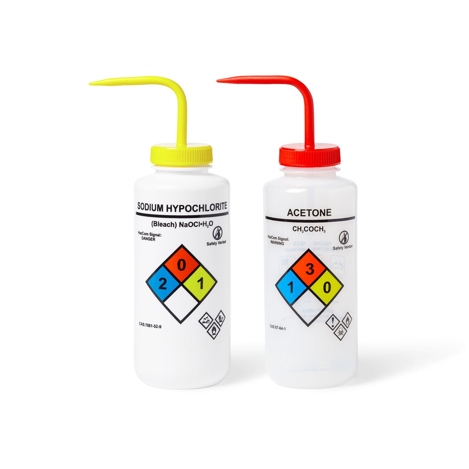 UniSafe™ 1000mL Assorted Vented Wash Bottles – LDPE Safety Squeeze Bottles (Set of 4 – Acetone, Ethanol, Isopropanol, Sodium Hypochlorite)