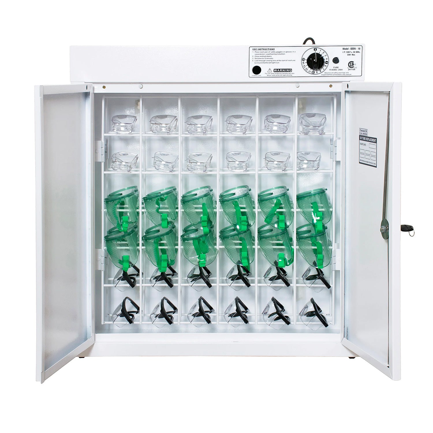 Eisco Labs UV Goggle Sanitizing Cabinet – Holds 36 Safety Goggles, Wall Mountable, Heavy Duty Steel UVGI Disinfection Unit for Science Classrooms