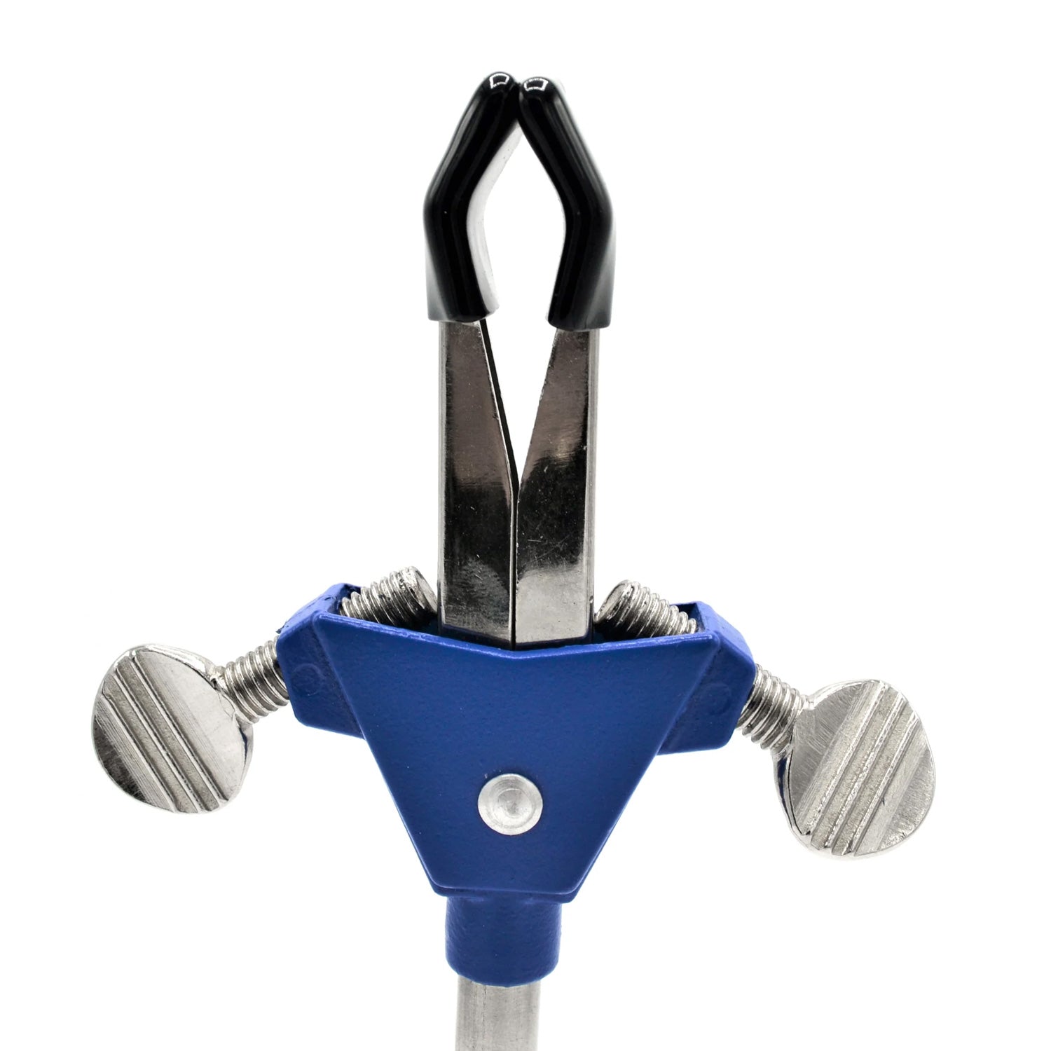 2-Finger Spring Loaded Laboratory Clamp with Stainless Steel Rod – 2.75" Max Opening, Vinyl Coated Prongs, Heavy Duty Lab Clamp for Beakers, Flasks & Test Tubes