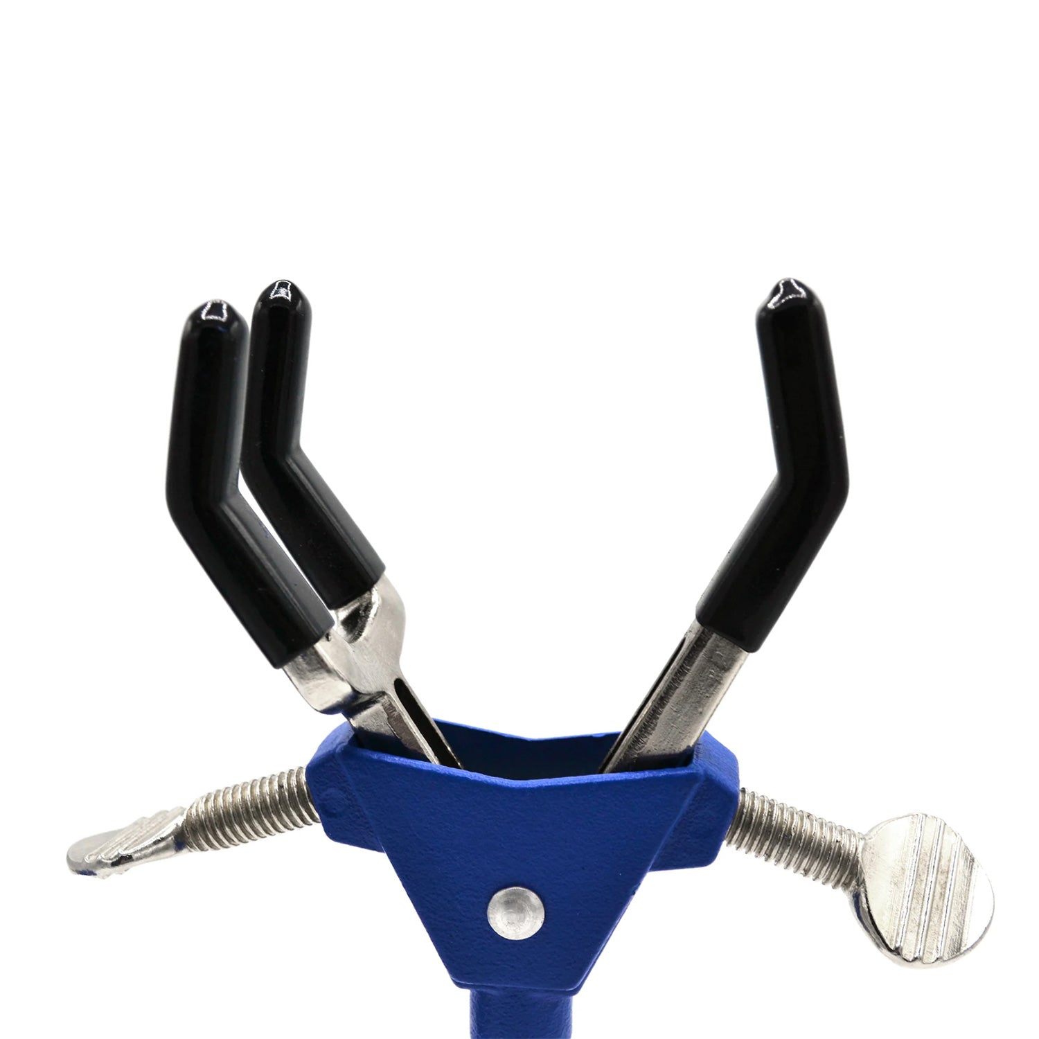 3-Finger Adjustable Lab Clamp with Stainless Steel Rod – Vinyl Coated Prongs, 2.3" Max Opening – Heavy Duty Laboratory Support Stand Clamp
