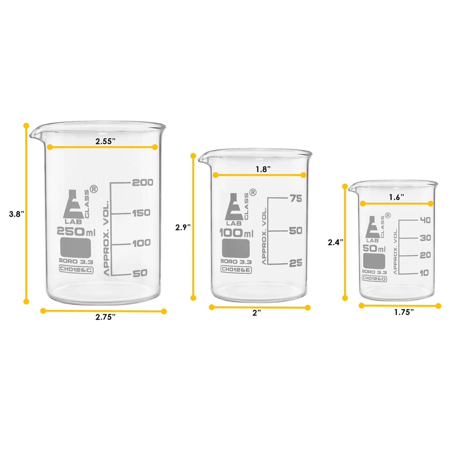 Eisco Labs 9-Piece Glassware Safety Pack – Borosilicate Beakers, Erlenmeyer Flasks & ASTM Class A Measuring Cylinders