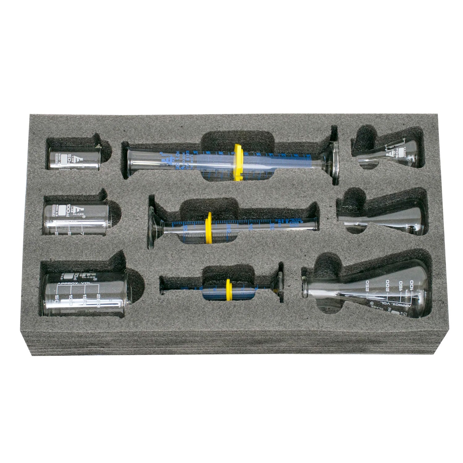 Eisco Labs 9-Piece Glassware Safety Pack – Borosilicate Beakers, Erlenmeyer Flasks & ASTM Class A Measuring Cylinders
