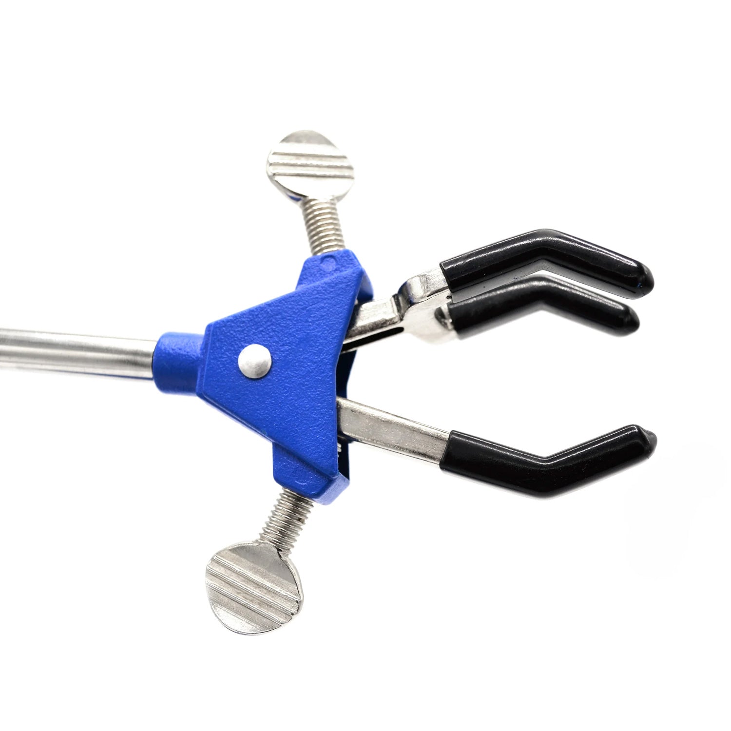 3-Finger Adjustable Lab Clamp with Stainless Steel Rod – Vinyl Coated Prongs, 2.3" Max Opening – Heavy Duty Laboratory Support Stand Clamp