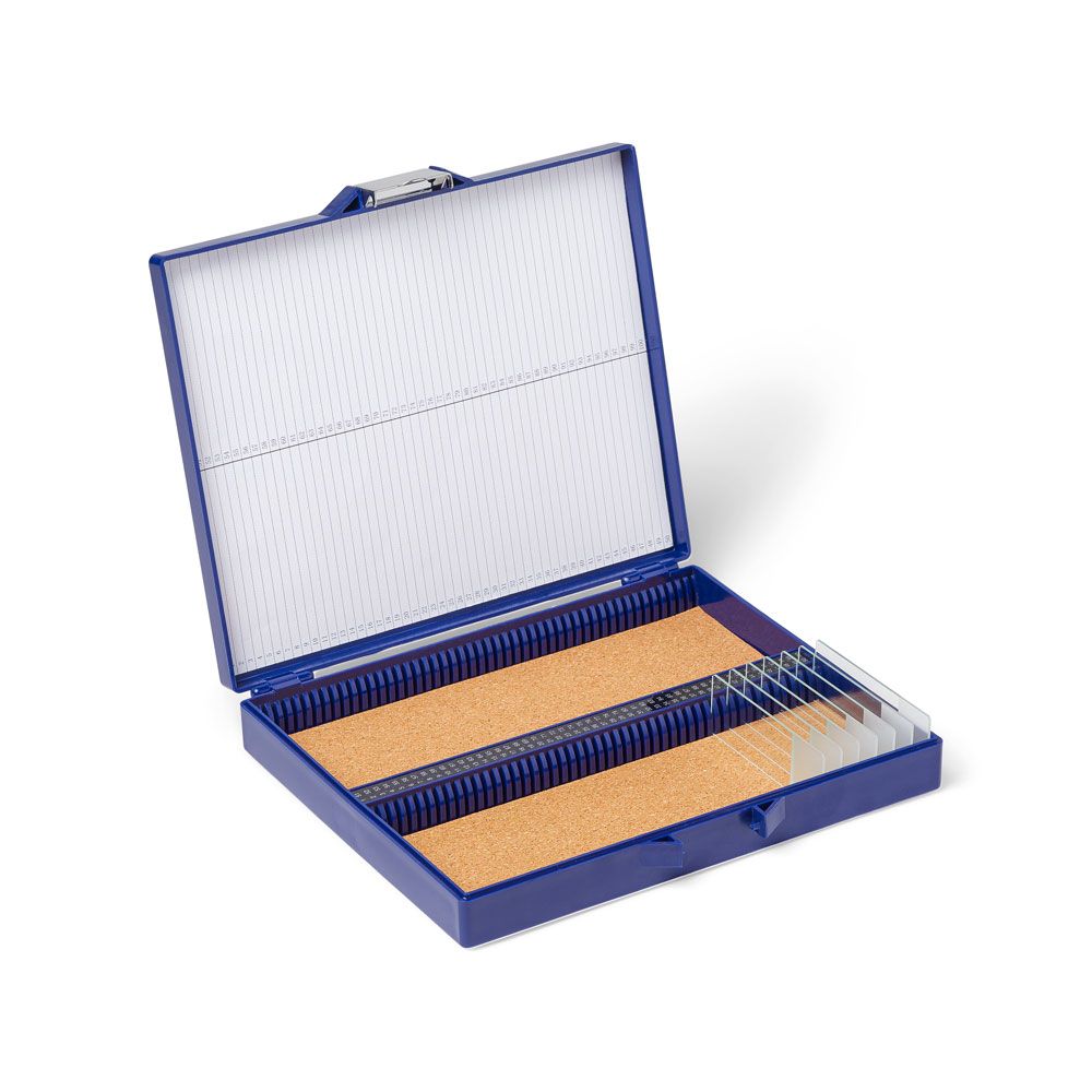 United Scientific® 25-Place Microscope Slide Storage Box – ABS Plastic, White – Secure Slide Holder with Cork Lining
