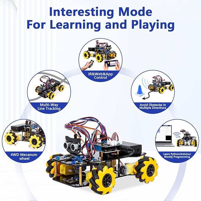 Smart Robot Car Kit Compatible with Arduino, Robotics for Kids Ages 8-12 12-16, Electronic Programming Project/STEM Science Kits Coding Gifts for Adults and Youths