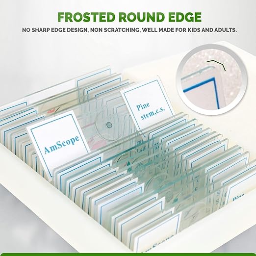 AmScope 25pc Prepared Glass Microscope Slides in Plastic Case with Plant, Fungus, Insect and Mammal Specimens