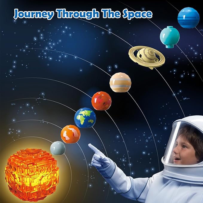 Solar System Building Sets with Light - Rotatable Space Exploration Building Toys with 9 Planets & Rocket Sets Science Astronomy Educational Gifts for Boys Girls Age 6+ Years Old Kids(775 PCS)