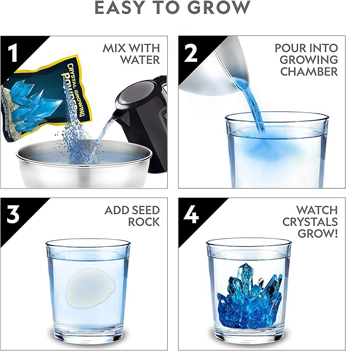 National Geographic Mega Crystal Growing Kit - Grow 6 Crystals with Light-Up Stand, Science Gifts for Kids 8-12
