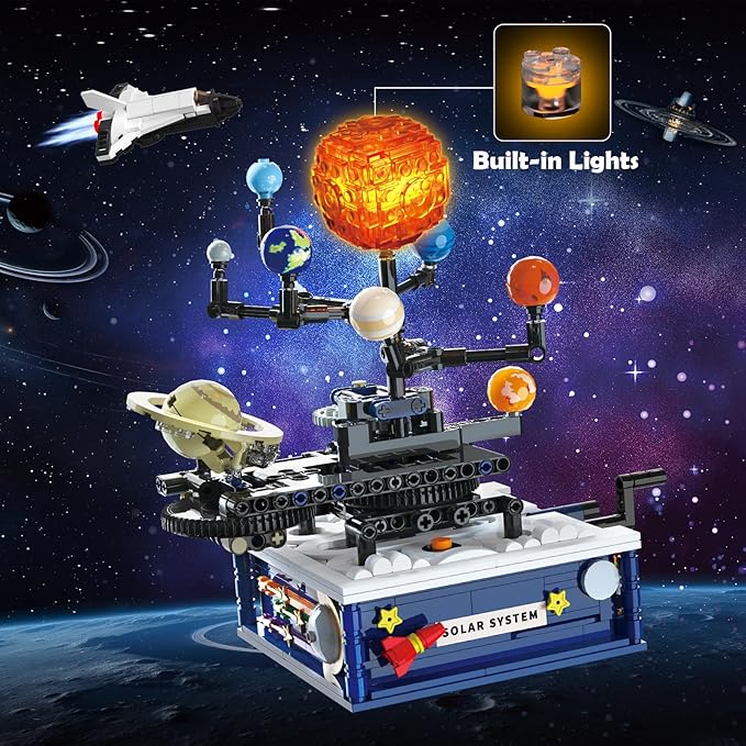 Solar System Building Sets with Light - Rotatable Space Exploration Building Toys with 9 Planets & Rocket Sets Science Astronomy Educational Gifts for Boys Girls Age 6+ Years Old Kids(775 PCS)