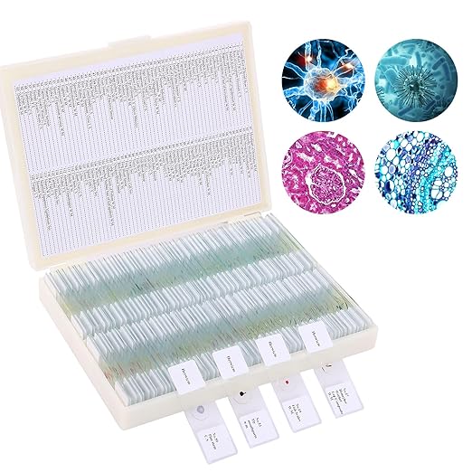 120 Microscope Slides with Specimens, Plant, Insect, Animal, Algae Slide Set for Biological Science Laboratory Basic Biological Science Education