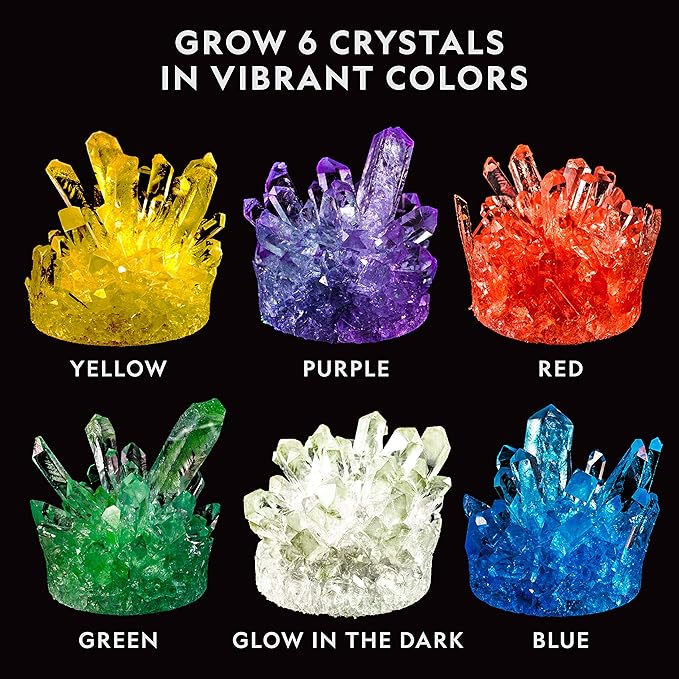 National Geographic Mega Crystal Growing Kit - Grow 6 Crystals with Light-Up Stand, Science Gifts for Kids 8-12