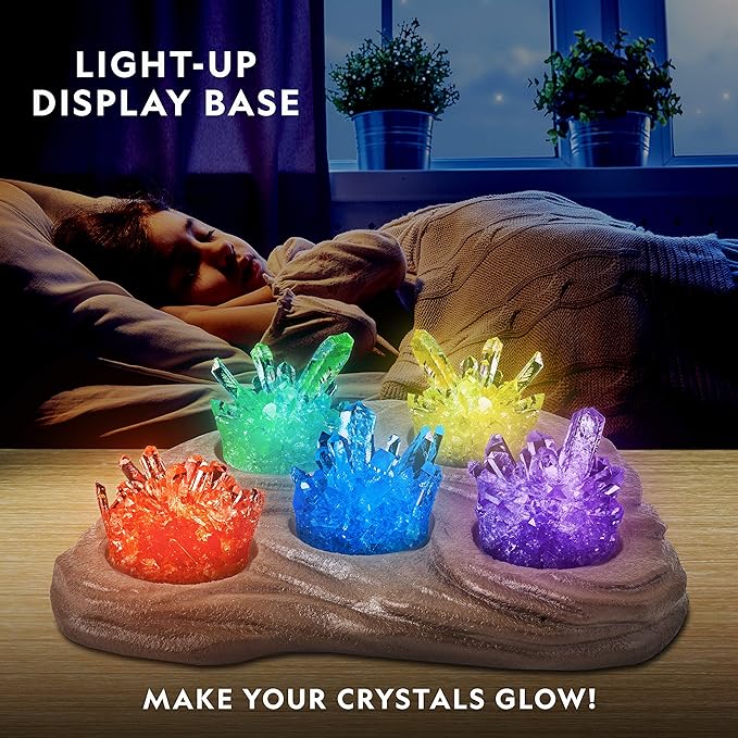 National Geographic Mega Crystal Growing Kit - Grow 6 Crystals with Light-Up Stand, Science Gifts for Kids 8-12