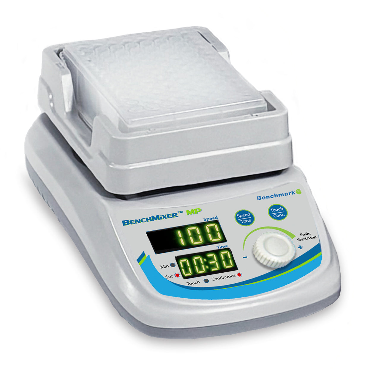 Benchmark BenchMixer™ MP Vortex Mixer for Tubes & Microplates – 200–3000 RPM, Touch & Continuous Modes, Multiple Attachments