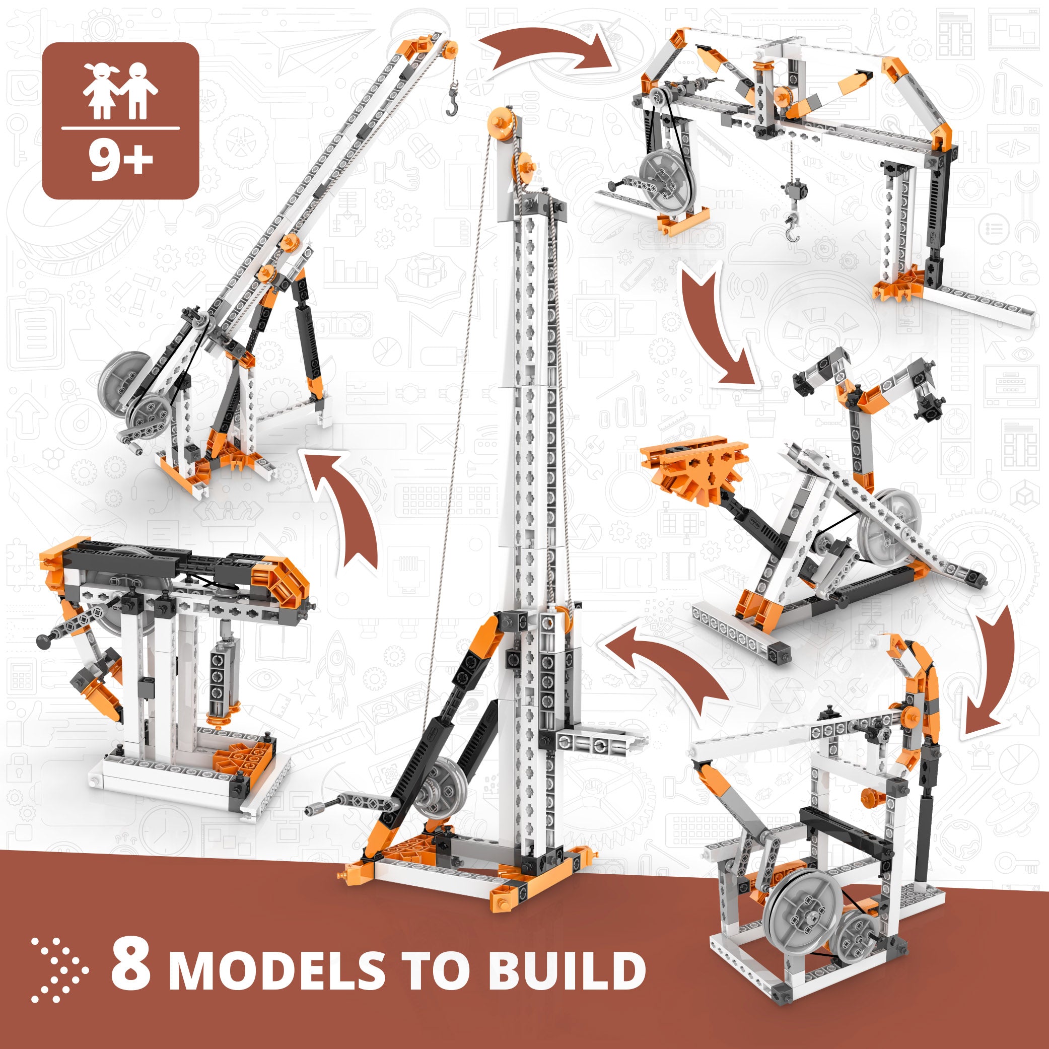 Engino® STEM Mechanics Pulley Drives Kit – Build 8 Working Models with Hands-On Physics & Engineering Experiments