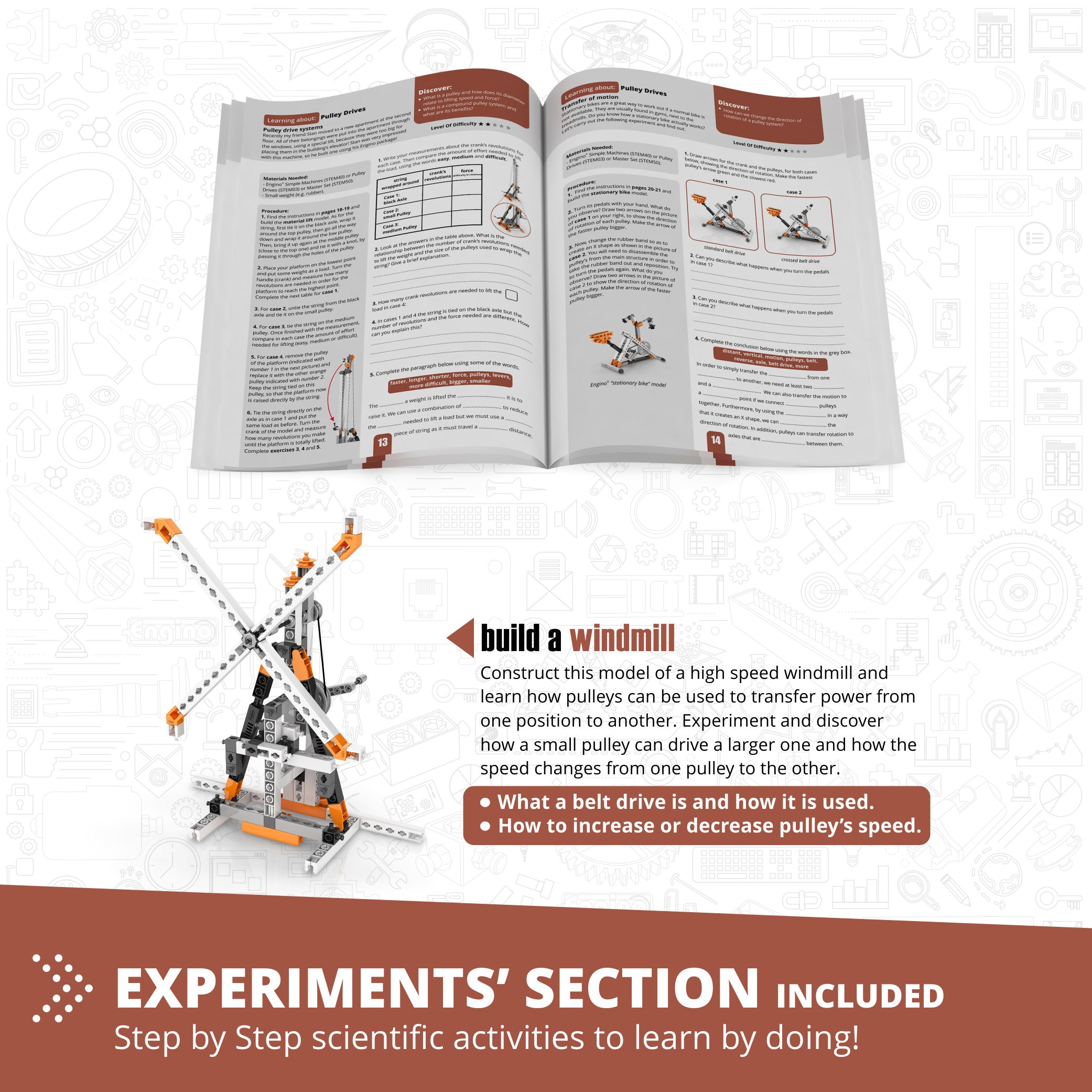 Engino® STEM Mechanics Pulley Drives Kit – Build 8 Working Models with Hands-On Physics & Engineering Experiments