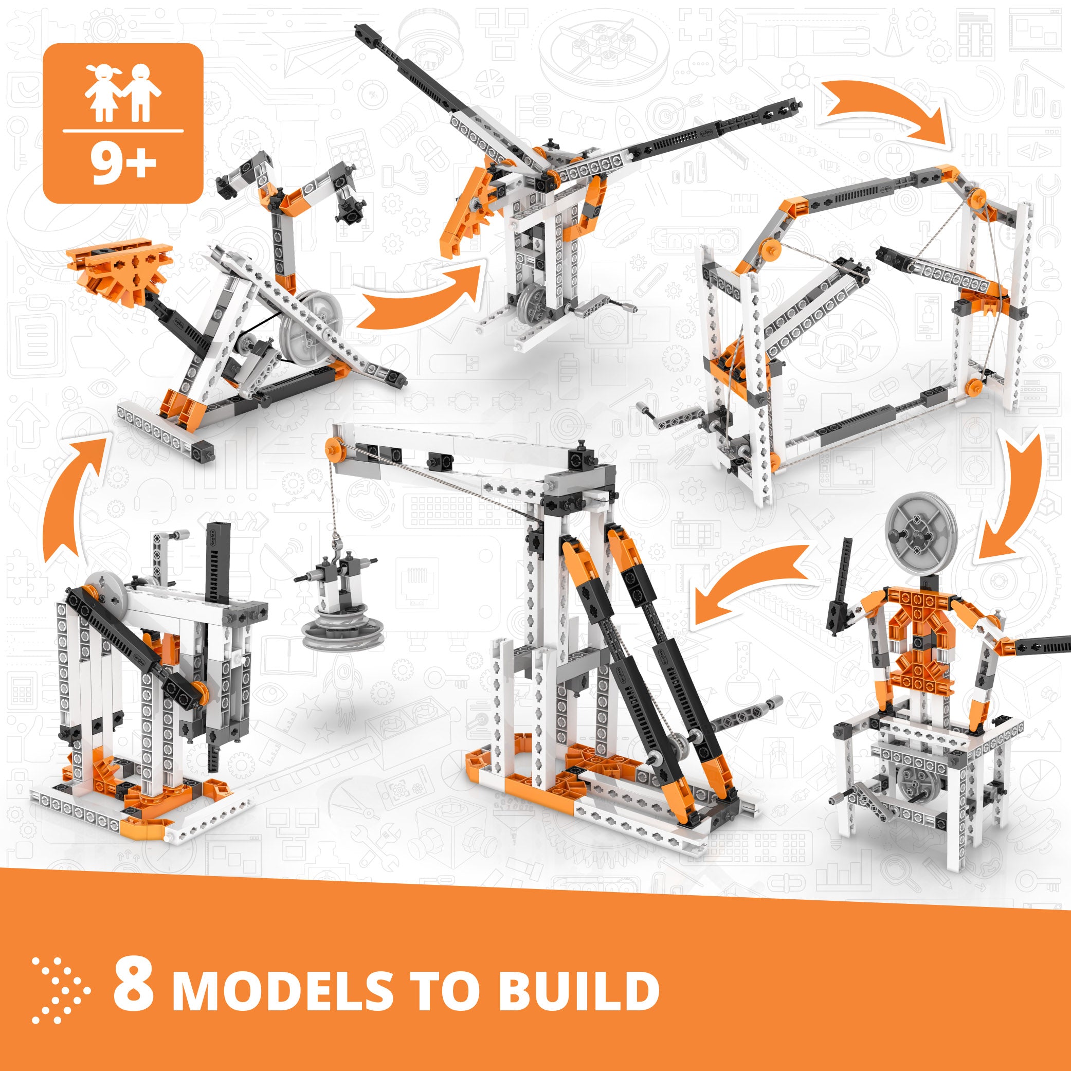 Engino® STEM Mechanics Kit – Cams & Cranks | Build 8 Working Models | Engineering & Physics Learning Toy