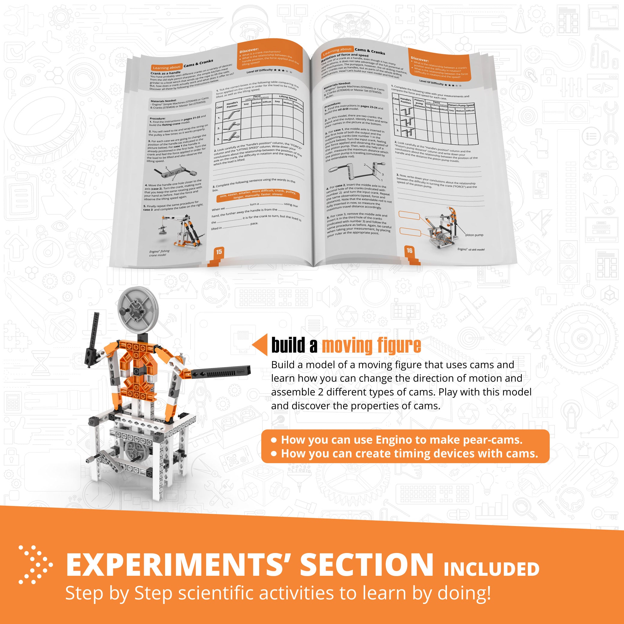 Engino® STEM Mechanics Kit – Cams & Cranks | Build 8 Working Models | Engineering & Physics Learning Toy