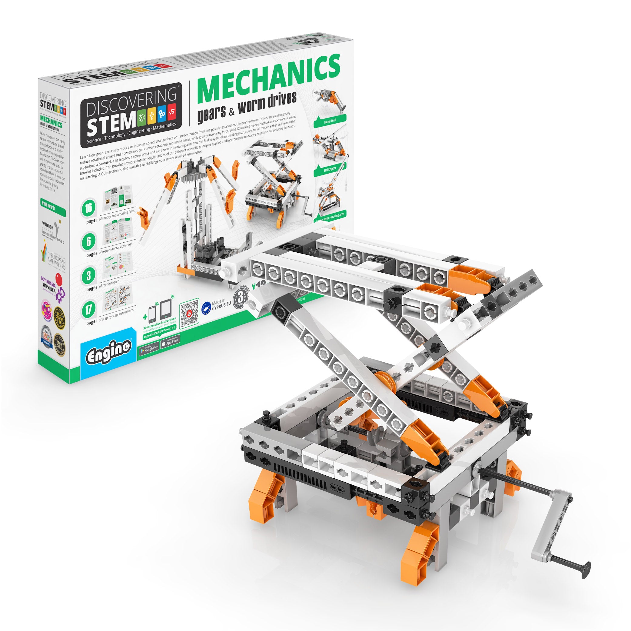 Engino® STEM Mechanics Kit – Gears & Worm Drives | Build 12 Engineering Models | Educational Robotics & Physics Learning Set