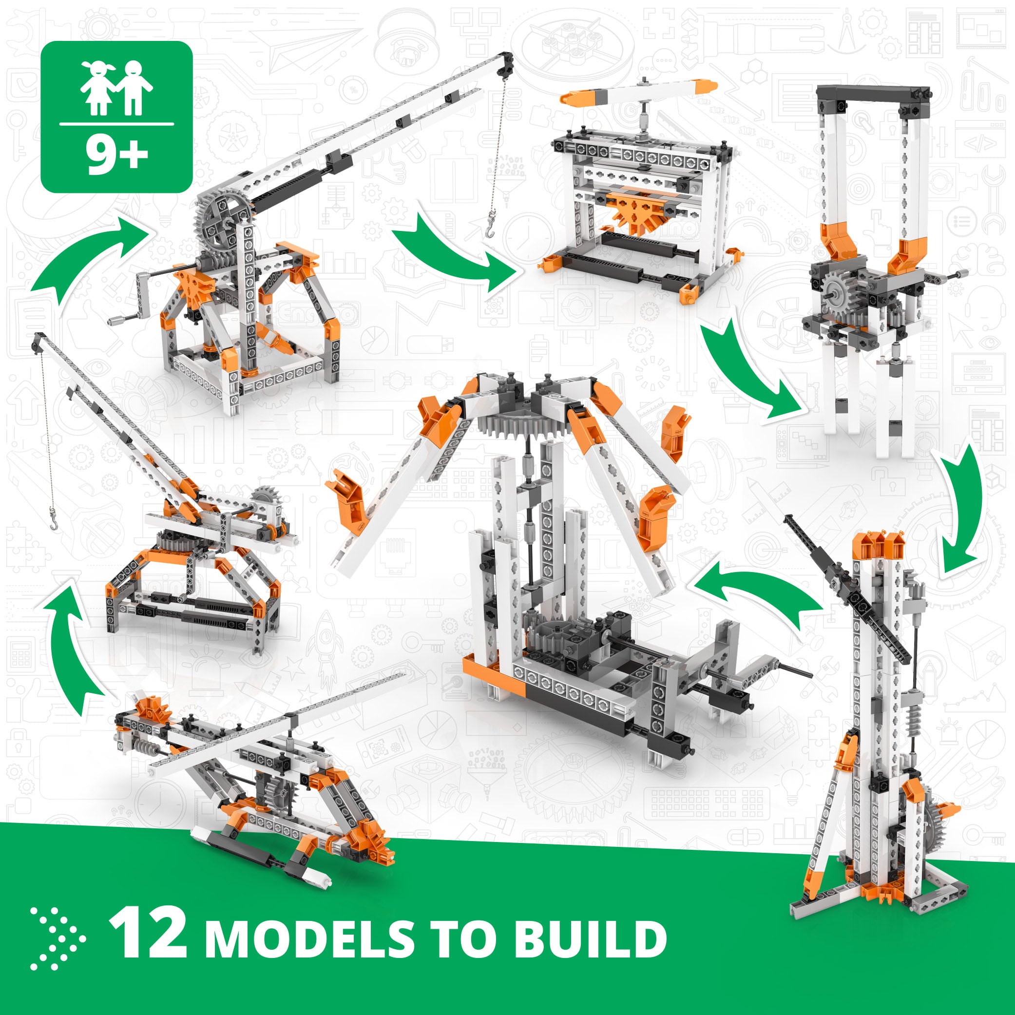 Engino® STEM Mechanics Kit – Gears & Worm Drives | Build 12 Engineering Models | Educational Robotics & Physics Learning Set