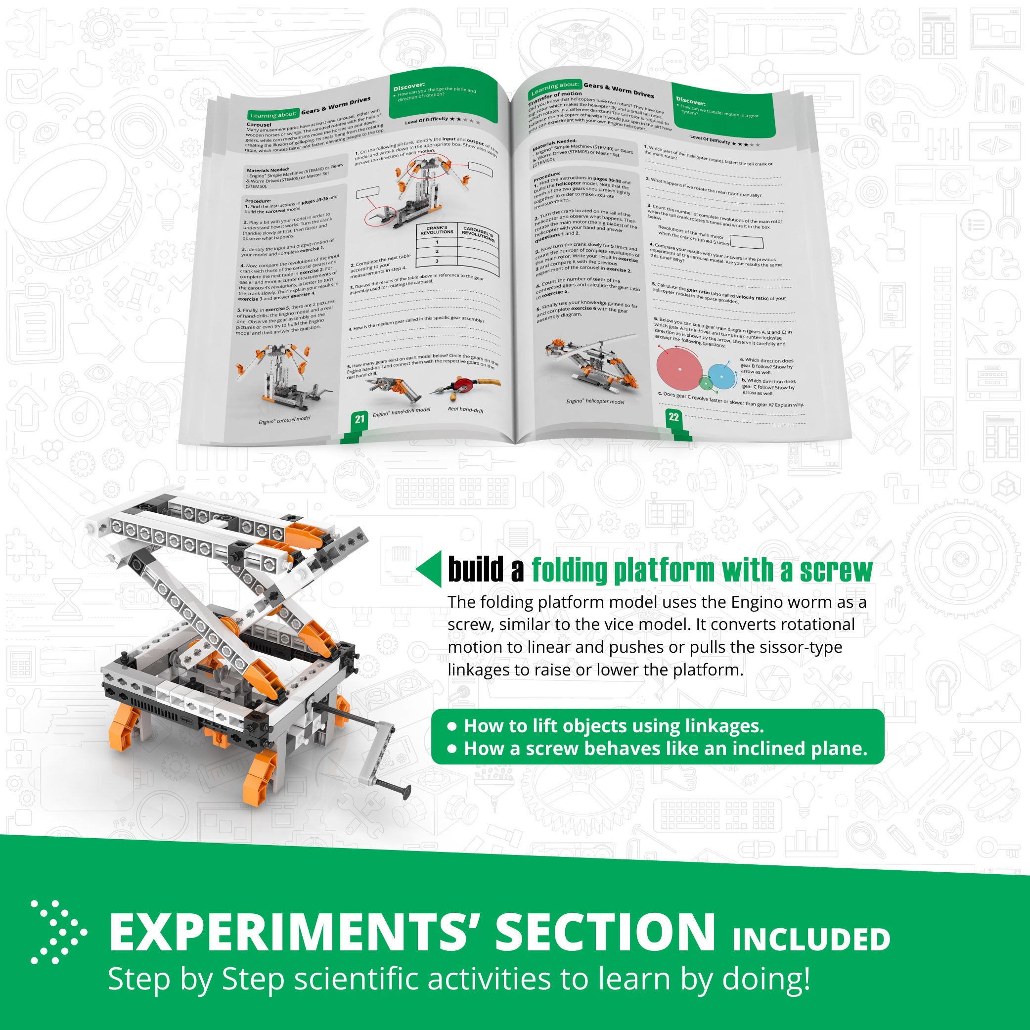 Engino® STEM Mechanics Kit – Gears & Worm Drives | Build 12 Engineering Models | Educational Robotics & Physics Learning Set