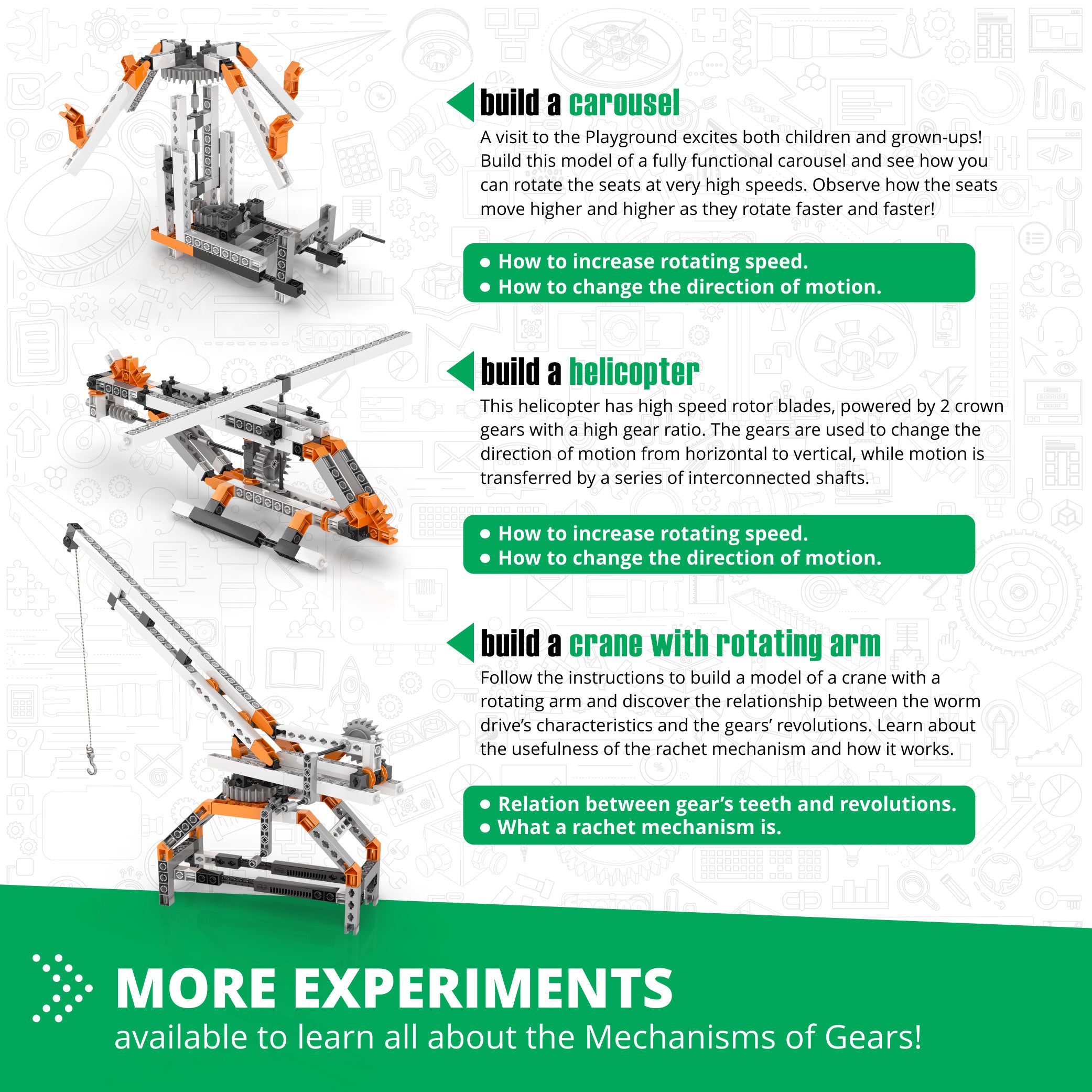 Engino® STEM Mechanics Kit – Gears & Worm Drives | Build 12 Engineering Models | Educational Robotics & Physics Learning Set