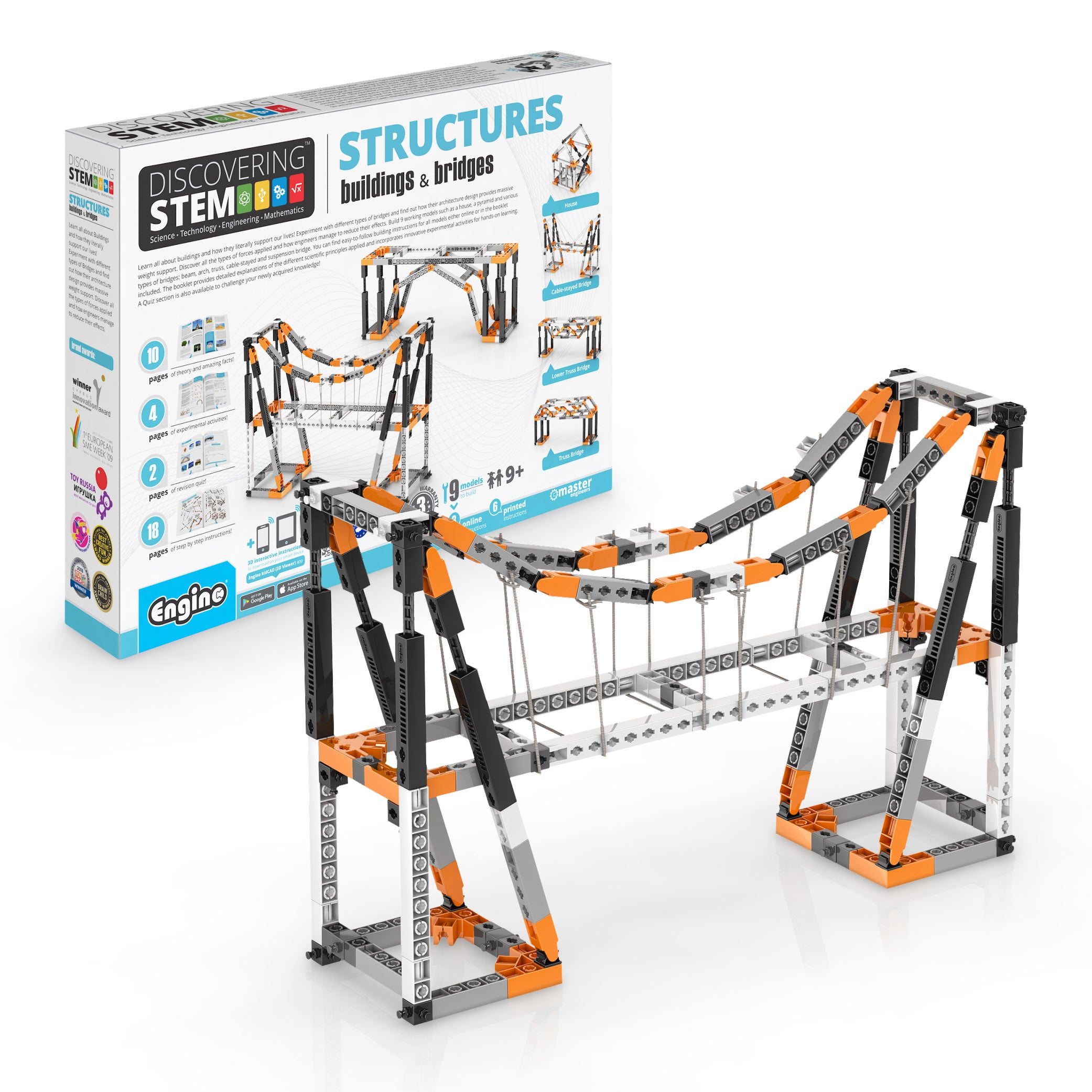 Engino® STEM Structures Building & Bridge Engineering Kit – 9 Model Construction Set for Kids