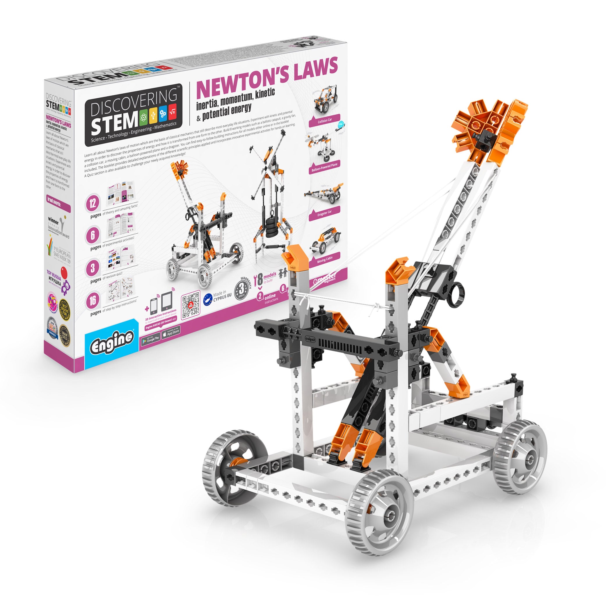 Engino® STEM Kit – Newton’s Laws of Motion, Inertia, Momentum & Energy | Build 8 Working Models for Hands-On Physics Learning