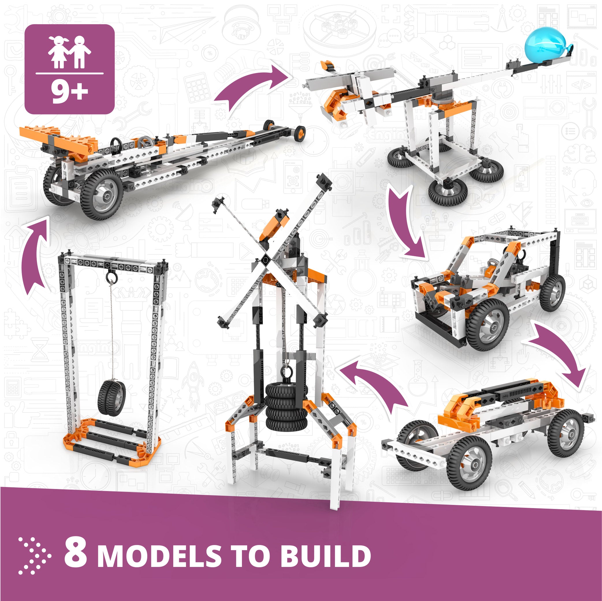Engino® STEM Kit – Newton’s Laws of Motion, Inertia, Momentum & Energy | Build 8 Working Models for Hands-On Physics Learning