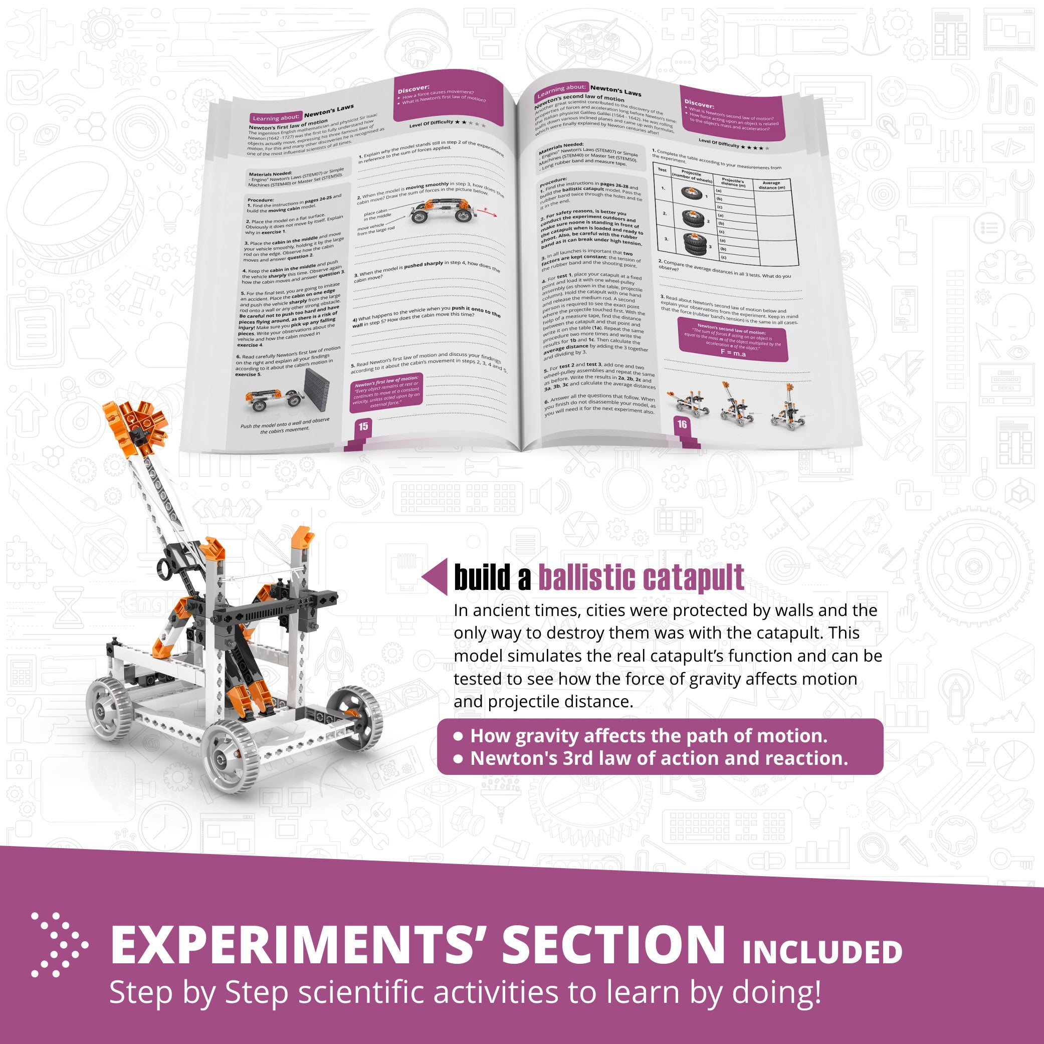 Engino® STEM Kit – Newton’s Laws of Motion, Inertia, Momentum & Energy | Build 8 Working Models for Hands-On Physics Learning