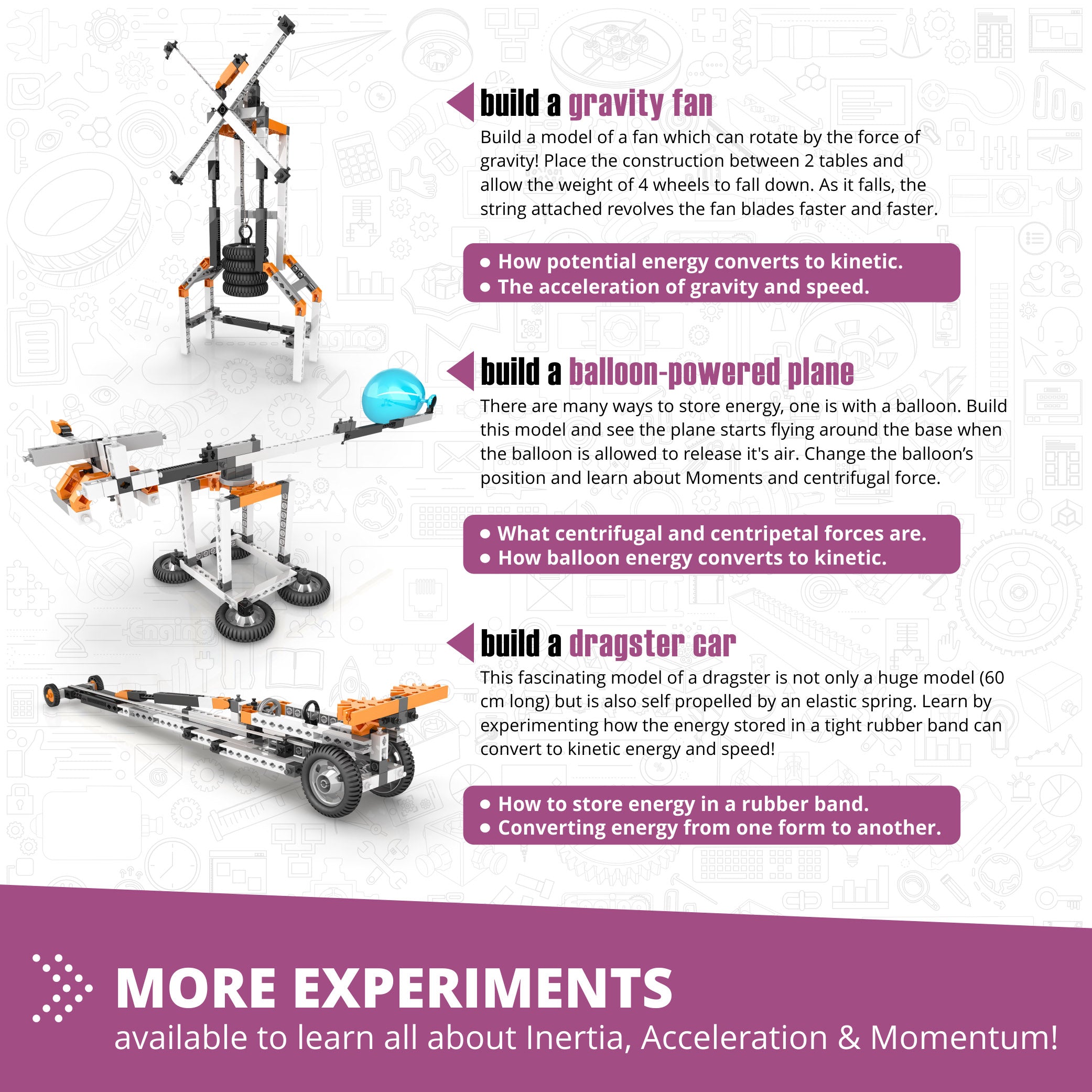 Engino® STEM Kit – Newton’s Laws of Motion, Inertia, Momentum & Energy | Build 8 Working Models for Hands-On Physics Learning