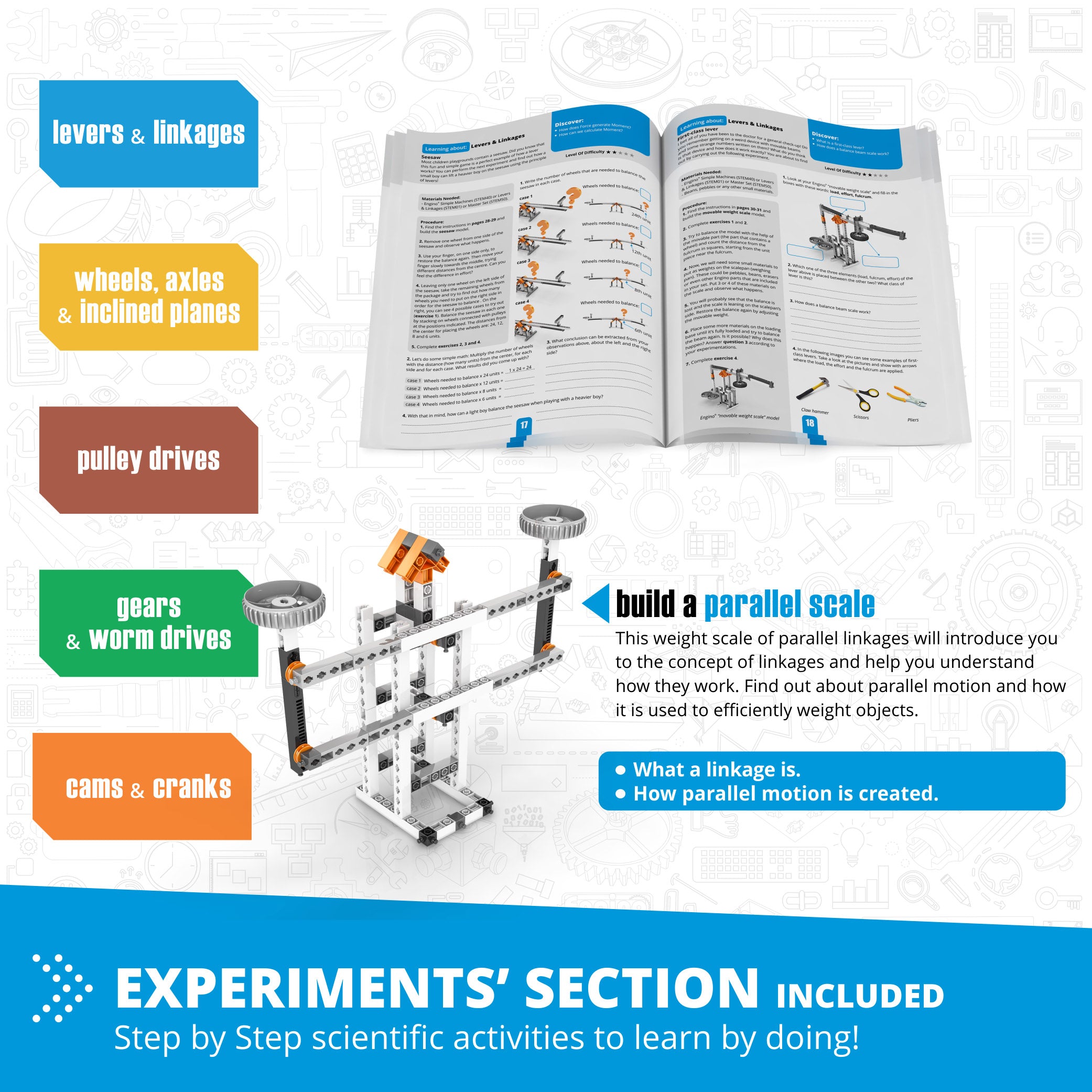 Engino® STEM Simple Machines Kit – Build 60 Working Mechanical Models with Gears, Pulleys, Levers & More