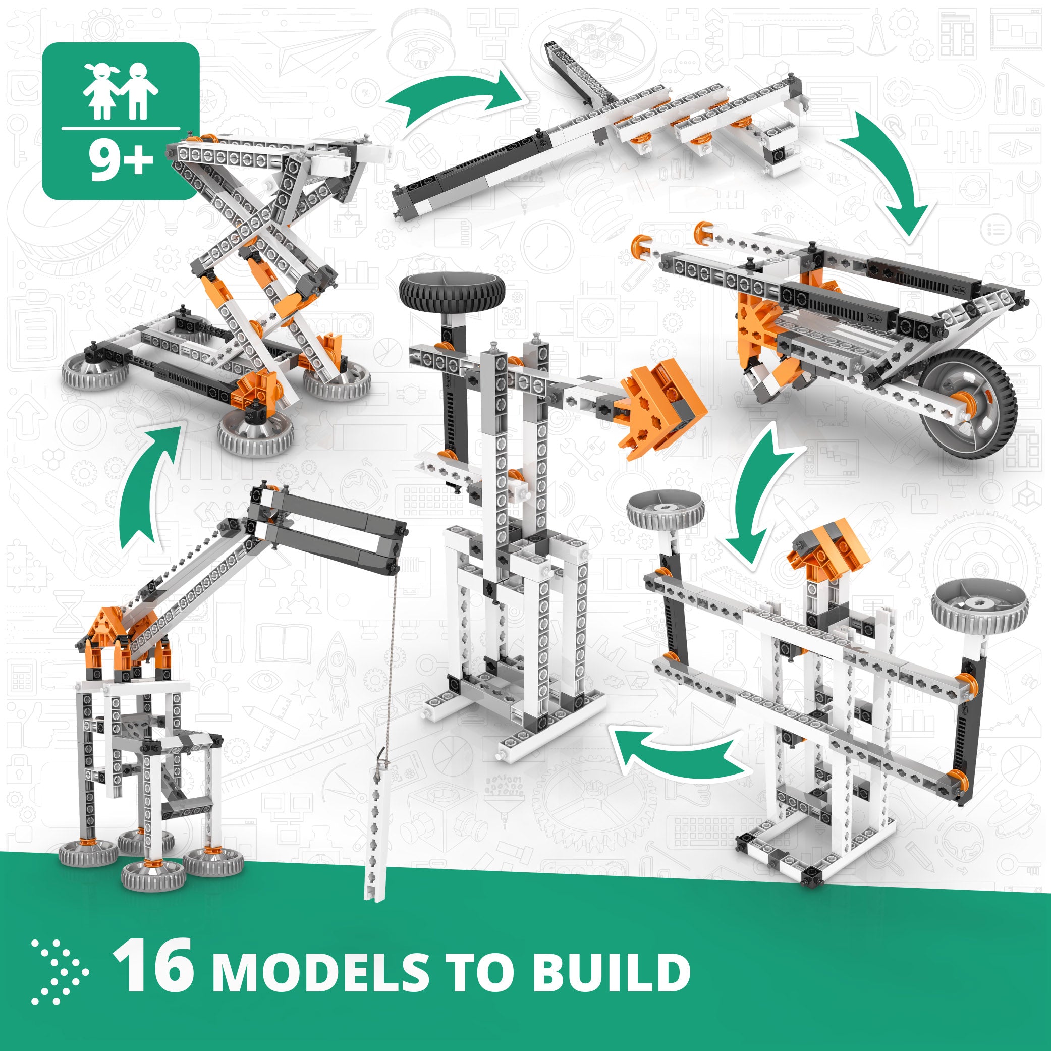 Engino® STEM Mechanics Kit – Levers, Linkages & Structures | Build 16 Models with Educational Guide