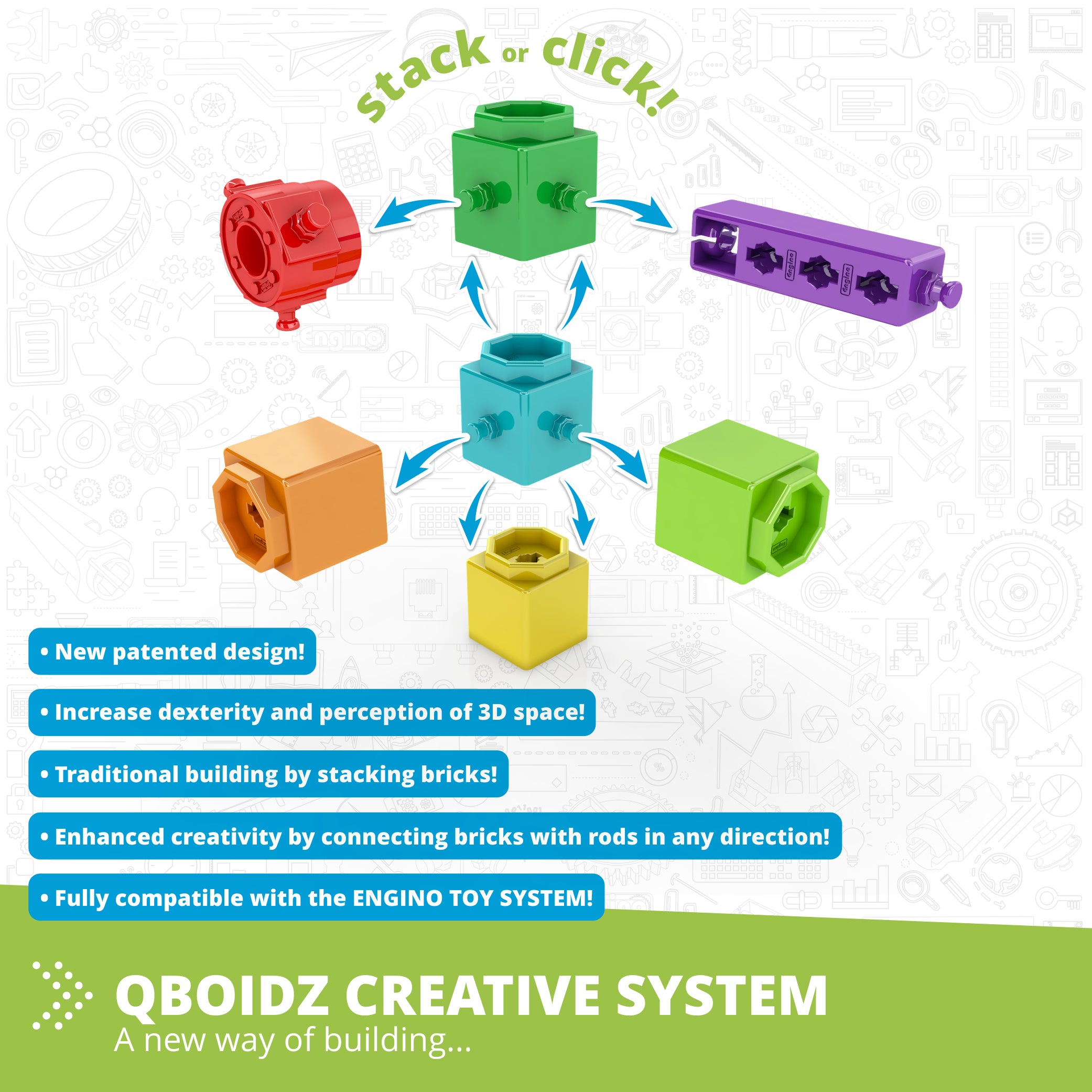 Engino® STEM Qboidz™ Educational Building Set – 90 Model Activities for Preschool & Early STEM Learning