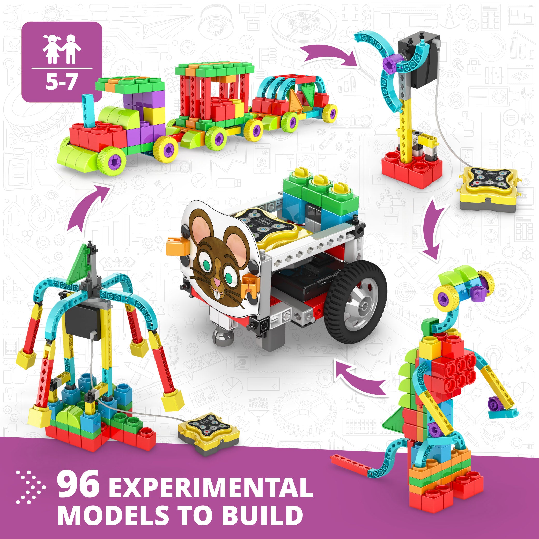 Engino® FaceBot Tangible STEM Robotics Kit for Kids Ages 5–7 – Qboidz Junior Coding & Engineering Set with Sensors, Motors & ERP Mini Controller