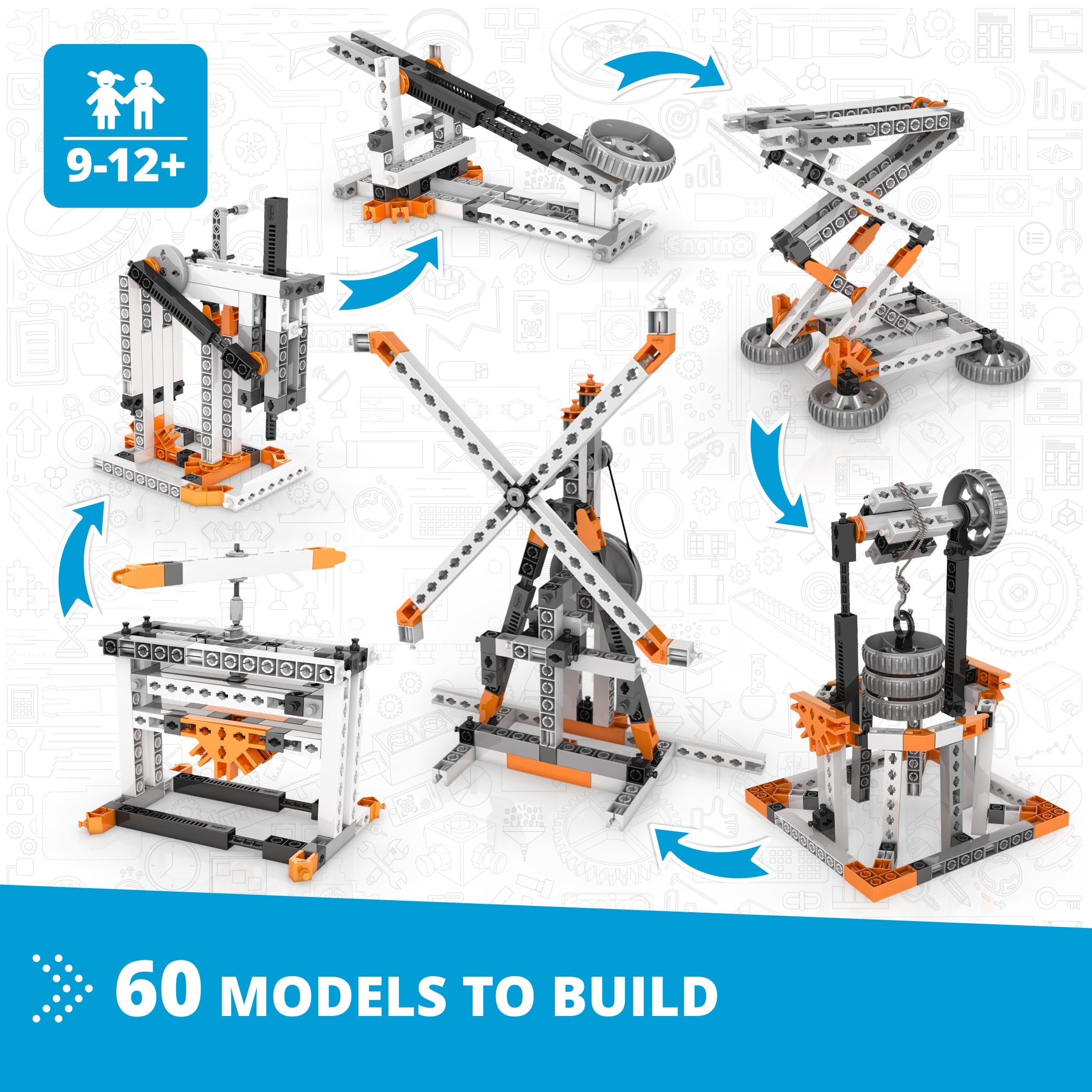 Engino® STEM Simple Machines Building Set – 60 Engineering Models with Gears, Pulleys, Levers & More