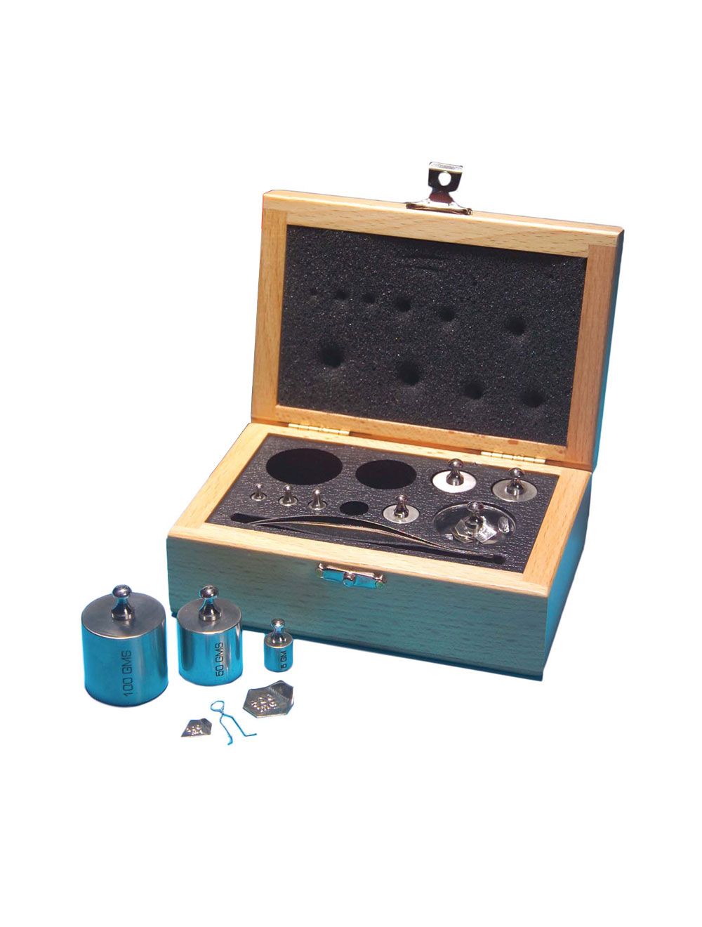 United Scientific® Stainless Steel Weight Set of 9 with Fractional Weights, Rider & Wooden Case – Precision Calibration Set