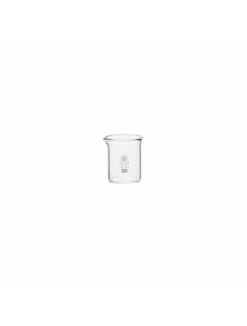 United Scientific® 10mL Low Form Beakers, Borosilicate Glass – Case (Pack of 48) | Small Lab Beakers with Spout & Beaded Rim