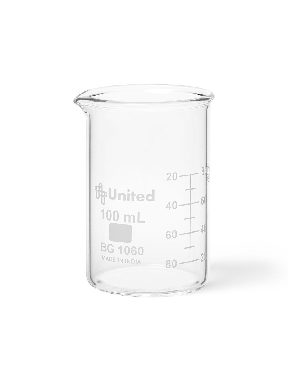 United Scientific® 100 mL Berzelius Tall Form Glass Beakers – Pack of 12 | Borosilicate, Graduated, Pouring Spout