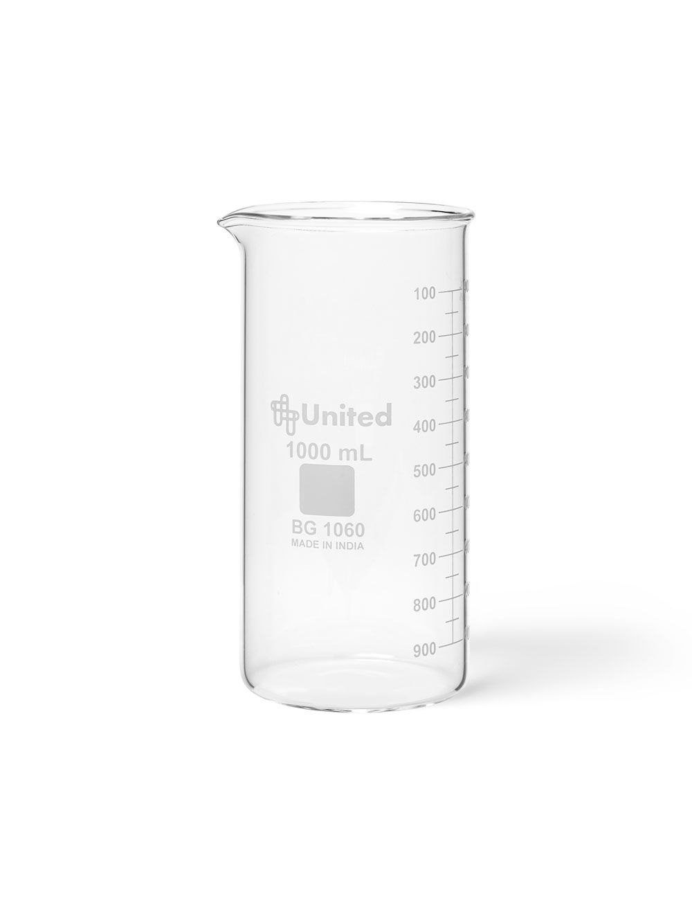 United Scientific® 100 mL Berzelius Tall Form Glass Beakers – Pack of 12 | Borosilicate, Graduated, Pouring Spout