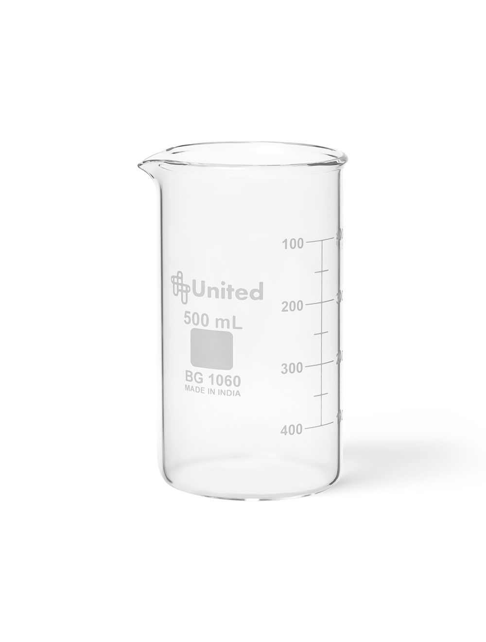 United Scientific® 100 mL Berzelius Tall Form Glass Beakers – Pack of 12 | Borosilicate, Graduated, Pouring Spout