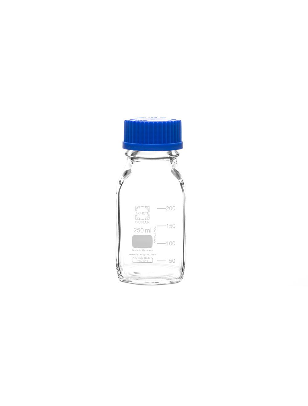 United Scientific® 250mL Square Media Storage Bottles, Borosilicate Glass, GL45 Cap, Autoclavable – Pack of 10