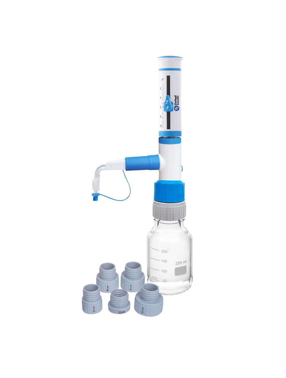United Scientific® Bottle Top Dispenser, 0.25–2.5mL | High-Precision Lab Dispenser