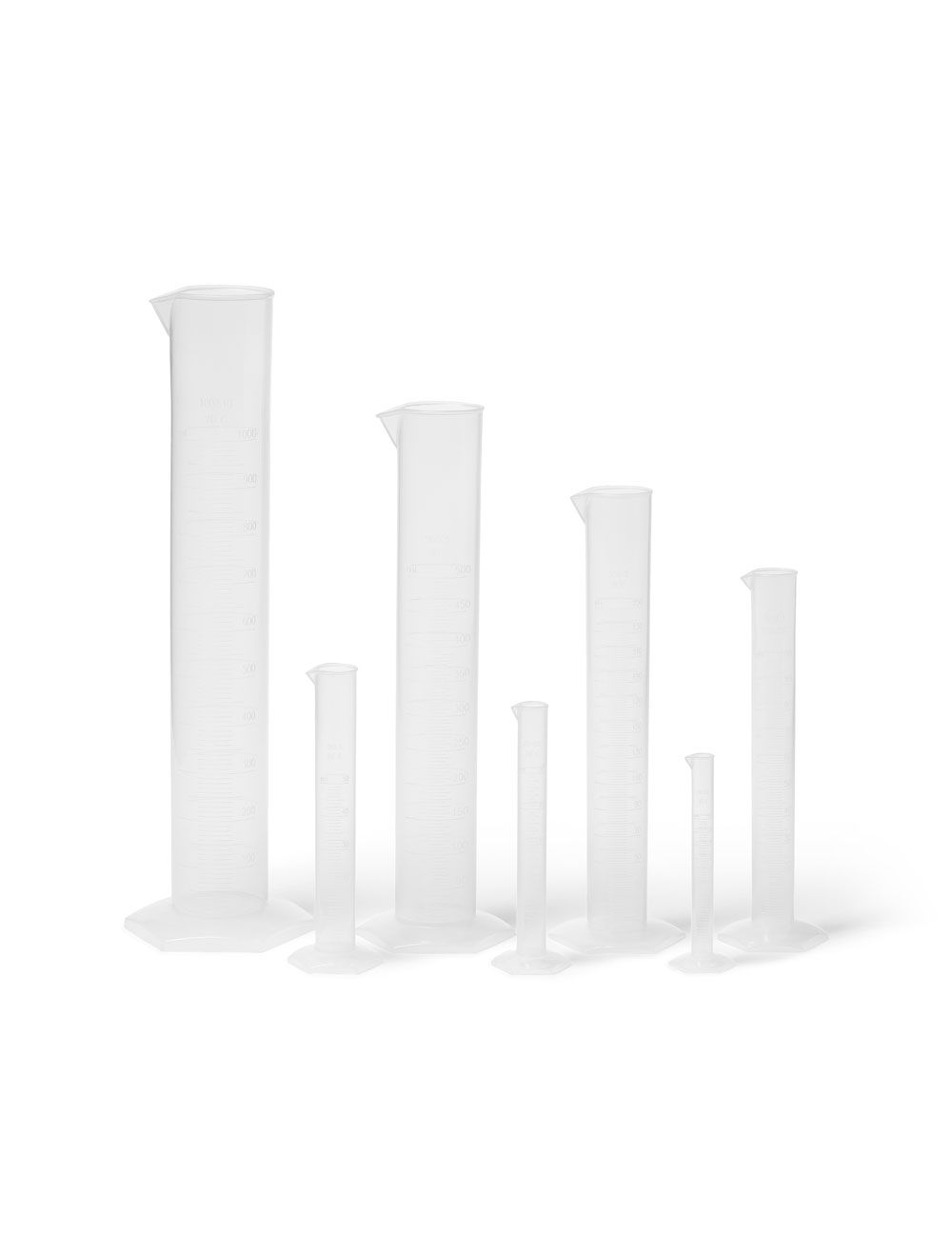 United Scientific® 5-Piece Polypropylene Graduated Cylinder Set with Hex Base – 10mL to 500mL