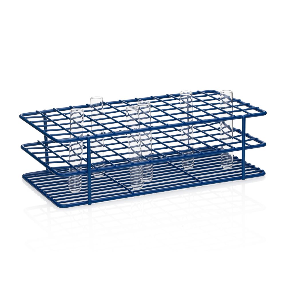 United Scientific® 15-Place Coated Wire Rack for 15 mL Centrifuge Tubes, Blue – Epoxy-Coated Steel, Autoclavable