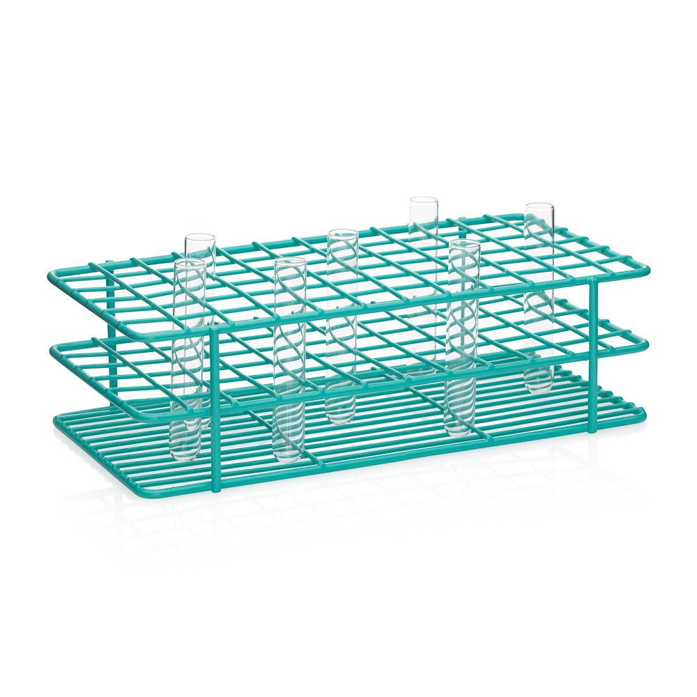 United Scientific® 15-Place Coated Wire Rack for 15 mL Centrifuge Tubes, Blue – Epoxy-Coated Steel, Autoclavable