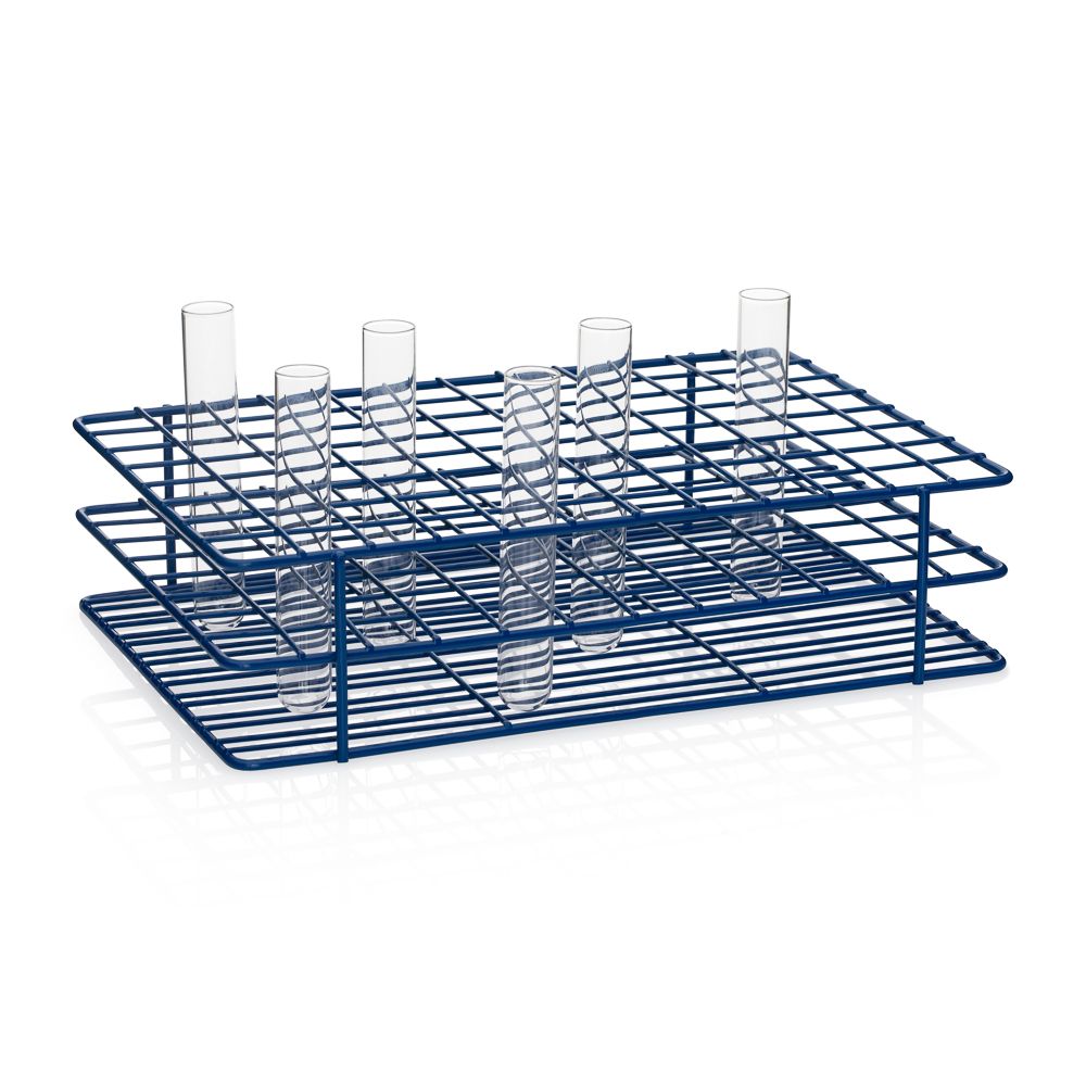 United Scientific® 15-Place Coated Wire Rack for 15 mL Centrifuge Tubes, Blue – Epoxy-Coated Steel, Autoclavable