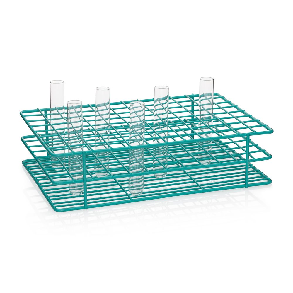 United Scientific® 15-Place Coated Wire Rack for 15 mL Centrifuge Tubes, Blue – Epoxy-Coated Steel, Autoclavable
