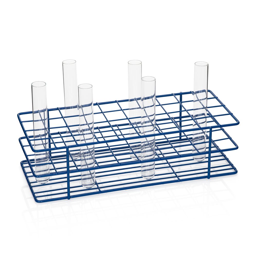 United Scientific® 15-Place Coated Wire Rack for 15 mL Centrifuge Tubes, Blue – Epoxy-Coated Steel, Autoclavable